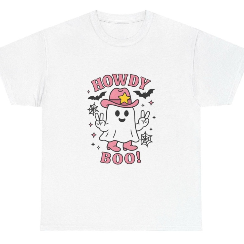 White T-Shirt with Pink Howdy Boo Graphic